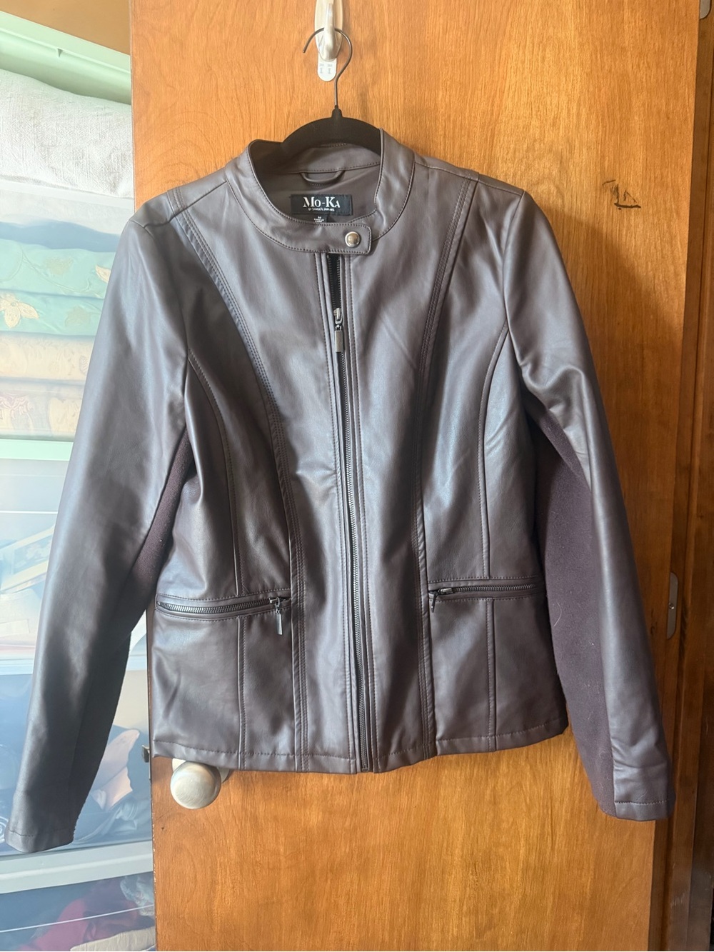 Mo-Ka Women's Dark Brown Faux Leather Bomber Jacket